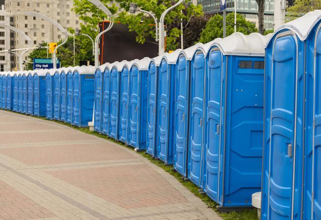 Seasonal porta potty units set up at a Zeeland, Michigan venue