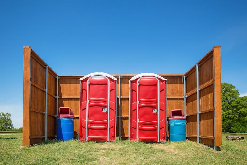 Short-term porta potty units staged for delivery in Zeeland, Michigan